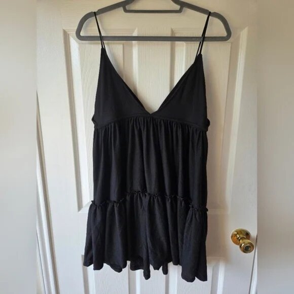 Zara Babydoll Mini Dress M Black Spaghetti Straps - Picture 1 of 4